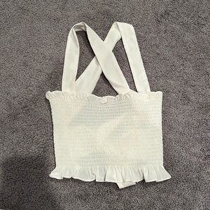 White crop top with open back and tie enclosure